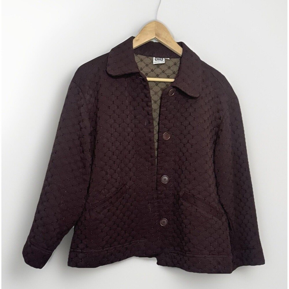 Johnny Was Collection Quilted Jacket Brown Embroidered USA Made VTG Women S